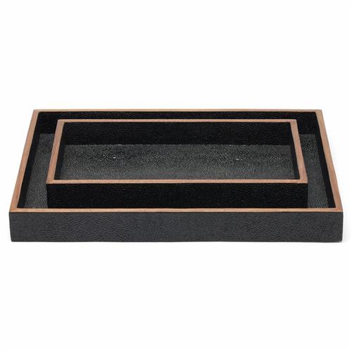 Pigeon and Poodle Manchester Modern Black Faux Shagreen Tray - Set of 2