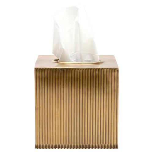 Pigeon and Poodle Redon Modern Antique Brass Ribbed Metal Tissue Box - Small