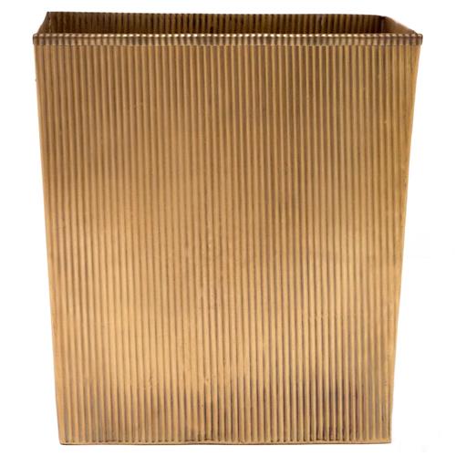 Pigeon and Poodle Redon Modern Antique Brass Ribbed Metal Rectangular Waste Basket
