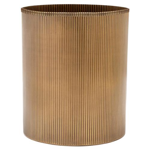 Pigeon and Poodle Redon Modern Antique Brass Ribbed Metal Round Waste Basket