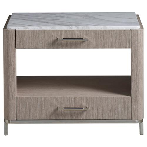 Luke Modern Classic White Stone Top Silver Metal Base 2 Drawer Nightstand