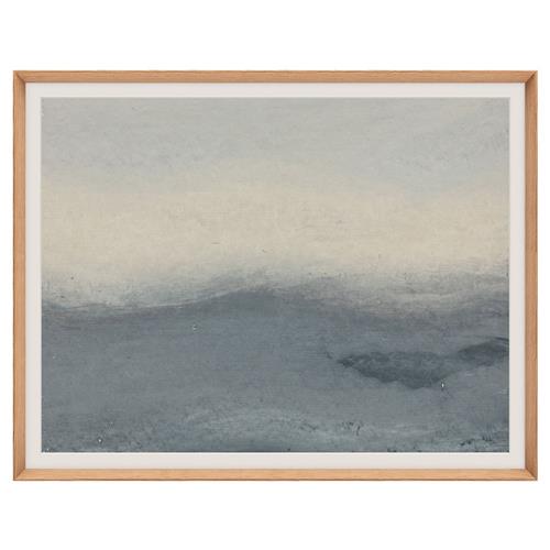 Marco Coastal Beach Blue Abstract Landscape III Natural Wood Frame Painting