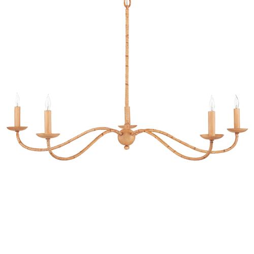 Aelle Coastal Beach Brown Rattan Painted Metal Candle Style Chandelier - Small