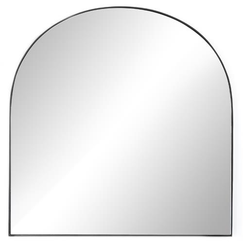 Rinna Industrial Loft Black Iron Frame Clear Glass Arched Wide Wall Mirror