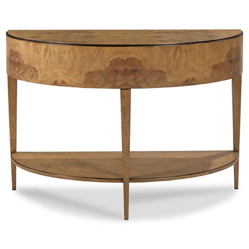 Isla Rustic Natural Brown Burl Solid Hardwood Demilune Console Table