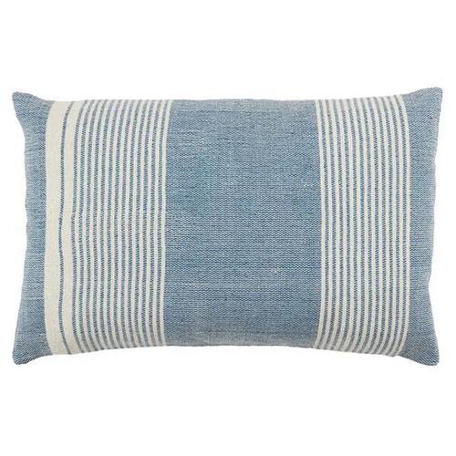 Carinda Modern Blue Striped Indoor Outdoor Lumbar Pillow - 13x21