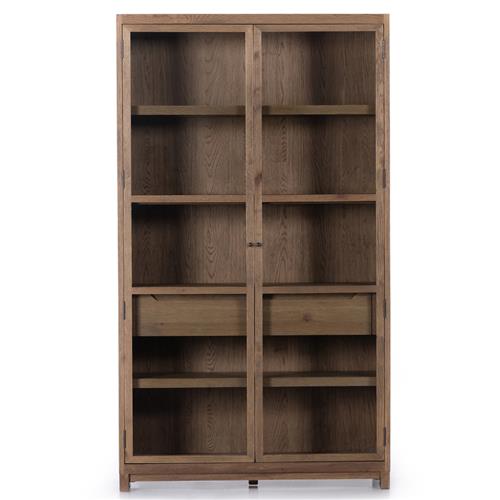 Clarence Rustic Lodge Brown Oak Wood Clear Glass Door Display Case