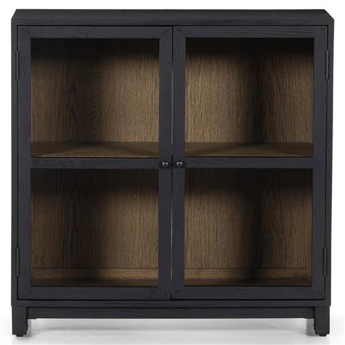 Clarence Rustic Lodge Black Solid Oak Wood Clear Glass Media Cabinet