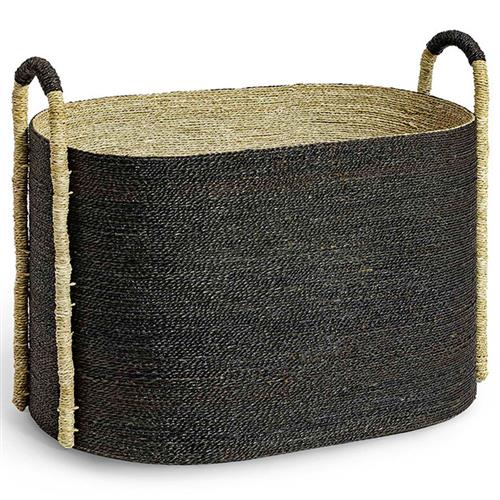 Palecek Mckinley Coastal Beach Black Hand-woven Seagrass Oval Decorative Basket