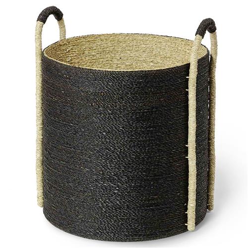 Palecek Mckinley Coastal Beach Black Hand-woven Seagrass Round Decorative Basket