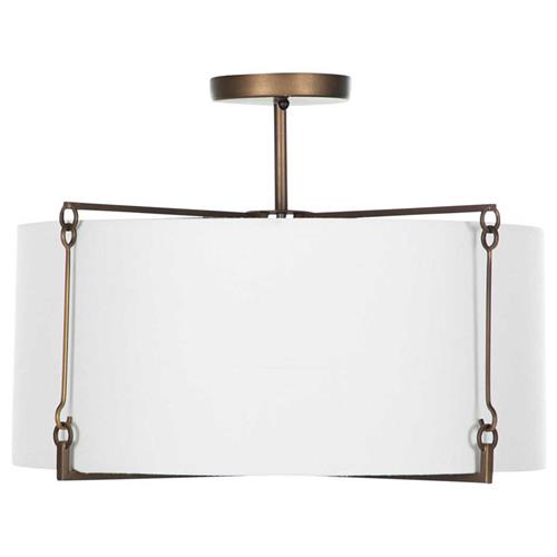 Theresa French Country Bronze Metal White Linen Semi Flush Mount