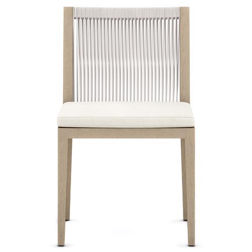 Shelly Coastal White Upholstered Seat Natural Teak Outdoor Dining Side Chair