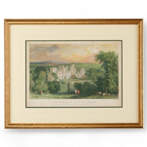 Kade French Country Castle Landscape Gold Frame Illustration