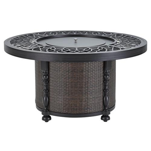 Hermine French Black Aluminum Brown Woven Wicker Base Outdoor Fire Pit Table