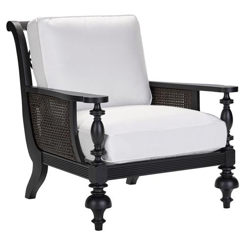 Hermine French Country Black Aluminum White Upholstered Outdoor Lounge Chair