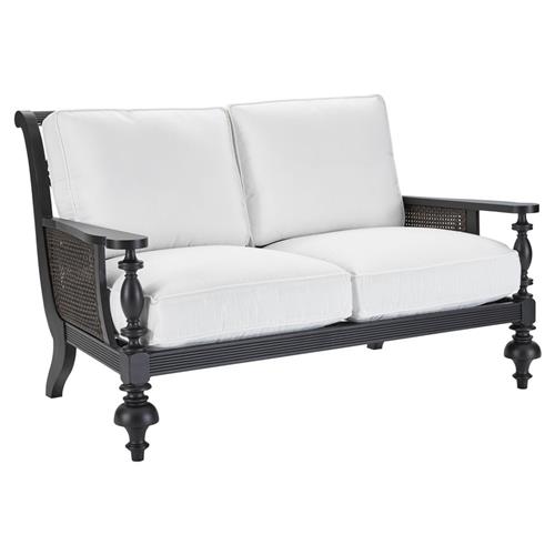 Hermine French Country Black Aluminum White Upholstered Outdoor Loveseat