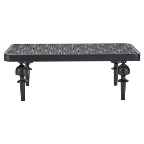 Hermine French Country Black Patterned Aluminum Outdoor Rectangular Coffee Table