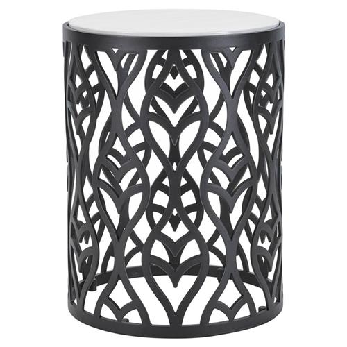 Hermine French Country Black Patterned Aluminum Outdoor Accent Side Table
