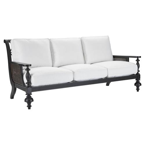 Hermine French Country Black Aluminum White Upholstered Outdoor Sofa - 85&quot;W