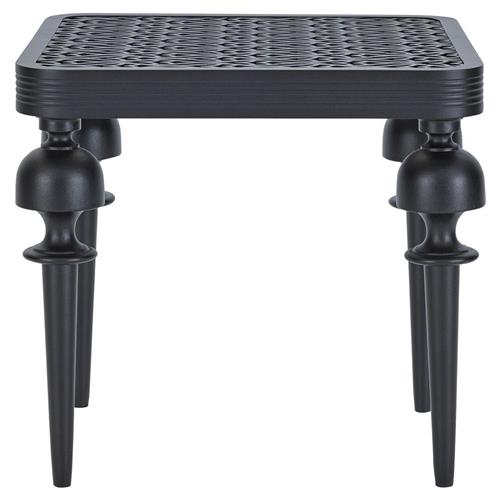 Hermine French Country Black Patterned Aluminum Outdoor Square End Table