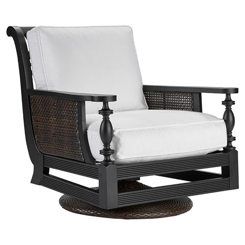 Hermine French Country Black Aluminum White Upholstered Outdoor Swivel Chair