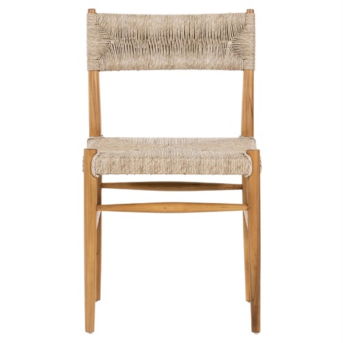 Mable Global Bazaar Beige Wicker Seat Natural Teak Outdoor Dining Chair