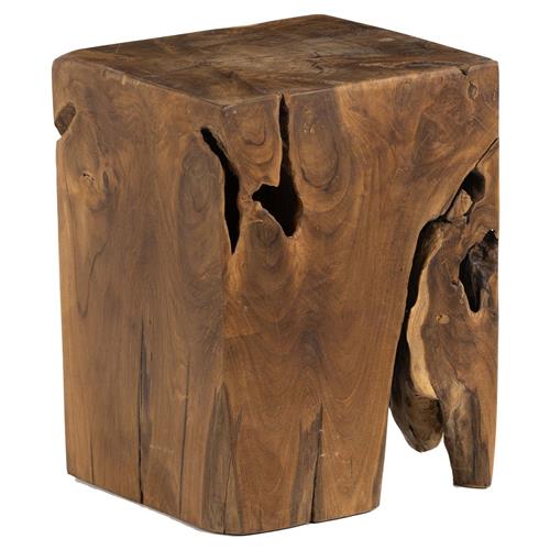 Santiago Rustic Lodge Natural Teak Wood Square Outdoor Stool