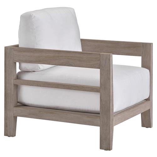 Aleia French Country White Cushion Grey Teak Wood Outdoor Lounge Arm Chair