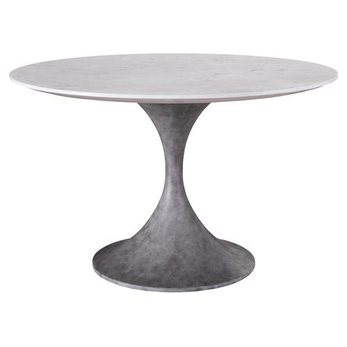Jesiel French White Faux Marble Grey Concrete Round Outdoor Dining Table - 48&quot;W