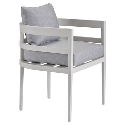 Rianne French Country Grey Cushion White Aluminum Outdoor Dining Arm Chair