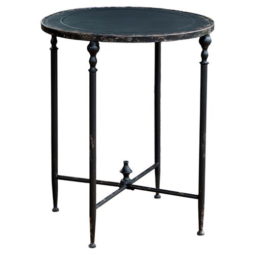 Monty French Country Black Aged Metal Round Side End Table