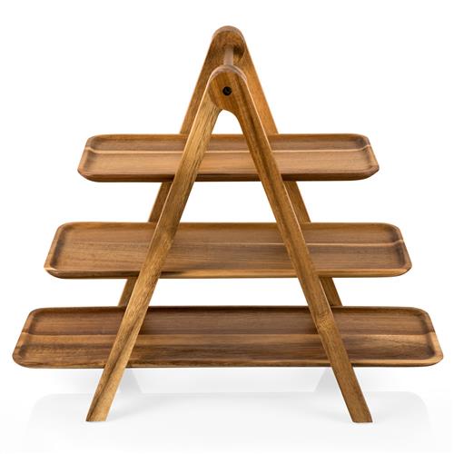Sulsen Coastal Brown Acacia Wood 3 Tier Serving Tray