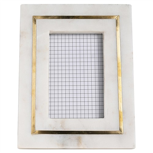 Odina Modern Classic White Marble Brass Inlay Photo Frame - 5x7