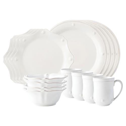 Juliska Berry &amp; Thread Classic French Whitewash Ceramic 16 Piece Place Setting