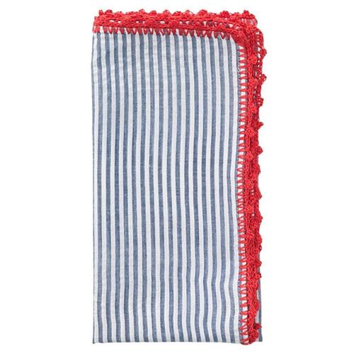 Hannah Seersucker Modern Navy Blue Striped Napkin - Set of 4