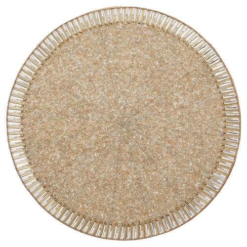 Bevel Hollywood Regency Gold Glass Beaded Placemat - Set of 4