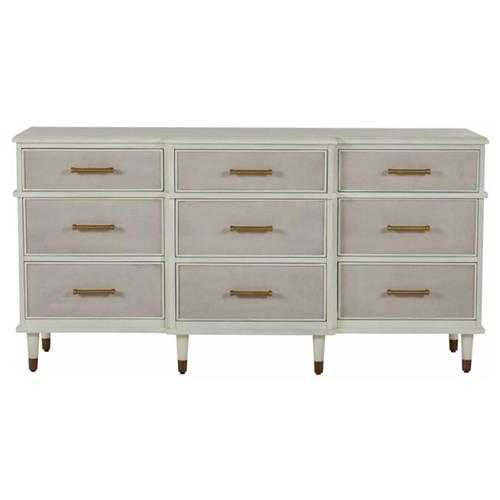 Leona French Parchment White Mahogany Linen Front Tapered Legs 9 Drawer Dresser