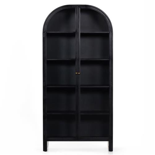 Sheila Industrial Clear Glass Black Iron Frame Curved 2 Door Display Case