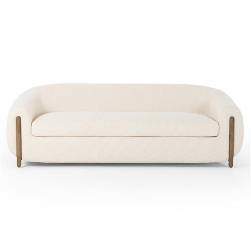 Riley Mid Century White Performance Upholstered Natural Wood Sofa - 86.5&quot;W