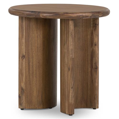Paris Rustic Lodge Brown Acacia Wood Crescent Base Round Side End Table