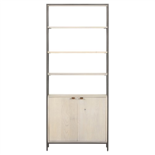 Theodore Industrial Loft Dove White Wood Grey Iron Frame Open Back Bookcase