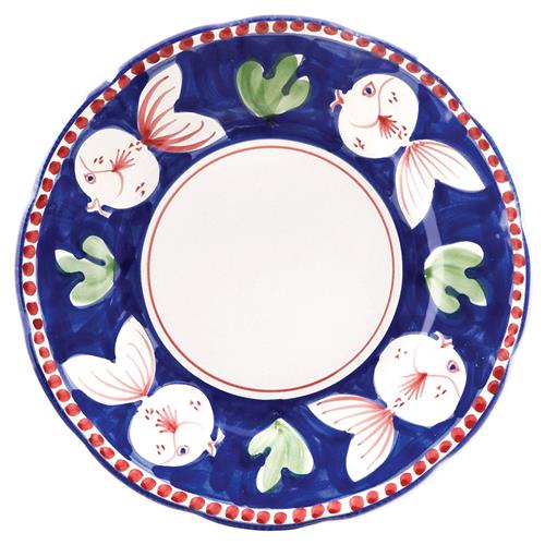 Campagna Pesce Coastal Beach Blue Ceramic White Fish Dinner Plate