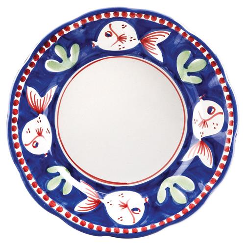Campagna Pesce Coastal Beach Blue Ceramic White Fish Salad Plate