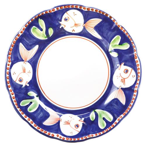 Campagna Pesce Costal Beach Blue Ceramic White Fish Service Charger