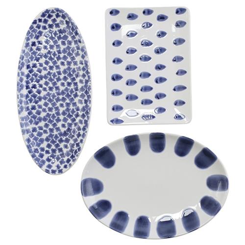 Santorini Global Bazaar Blue Ceramic 3 Piece Serveware