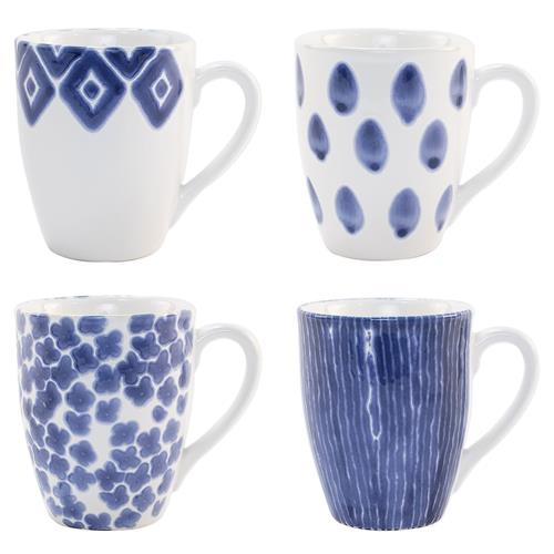 Santorini Global Bazaar Blue Ceramic Assorted Mugs -Set of 4