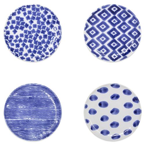 Santorini Global Bazaar Blue Ceramic Assorted Cocktail Plates - Set of 4