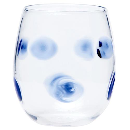 Drop Mid Century Modern Blue Stemless Wine Glass