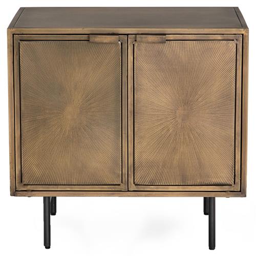 Karlin Industrial Loft Brass Sunburst Patterned Iron 2 Door Nightstand