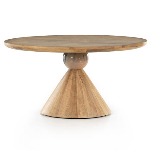 Beccy Rustic Lodge Brown Solid Wood Marble Accent Round Dining Table - 60&quot;W